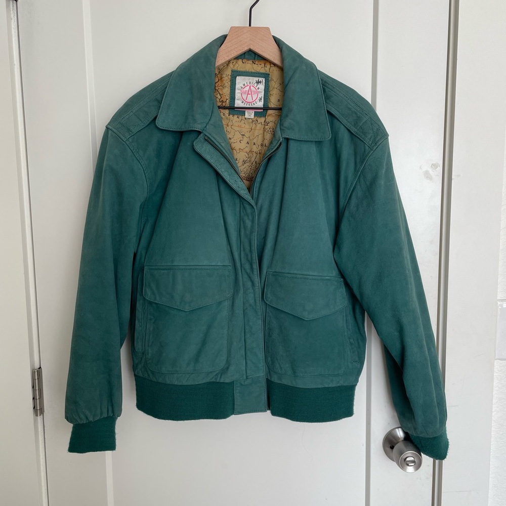 Vintage Teal Bomber jacket - 100% Leather